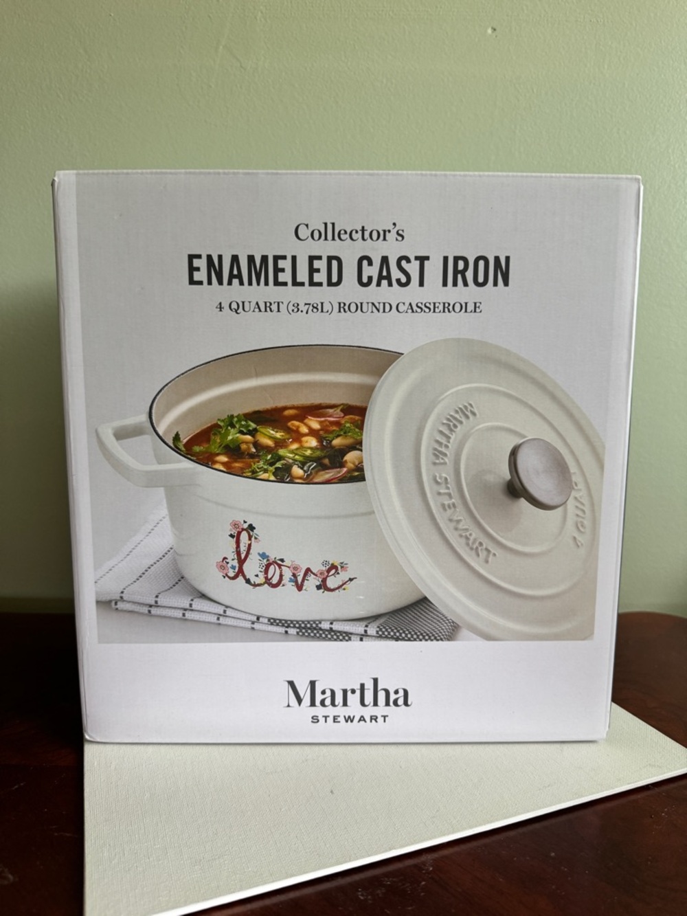 Enameled Cast Iron Martha Stewart Round Casserole - White 'Love' - Picture 5 of 5